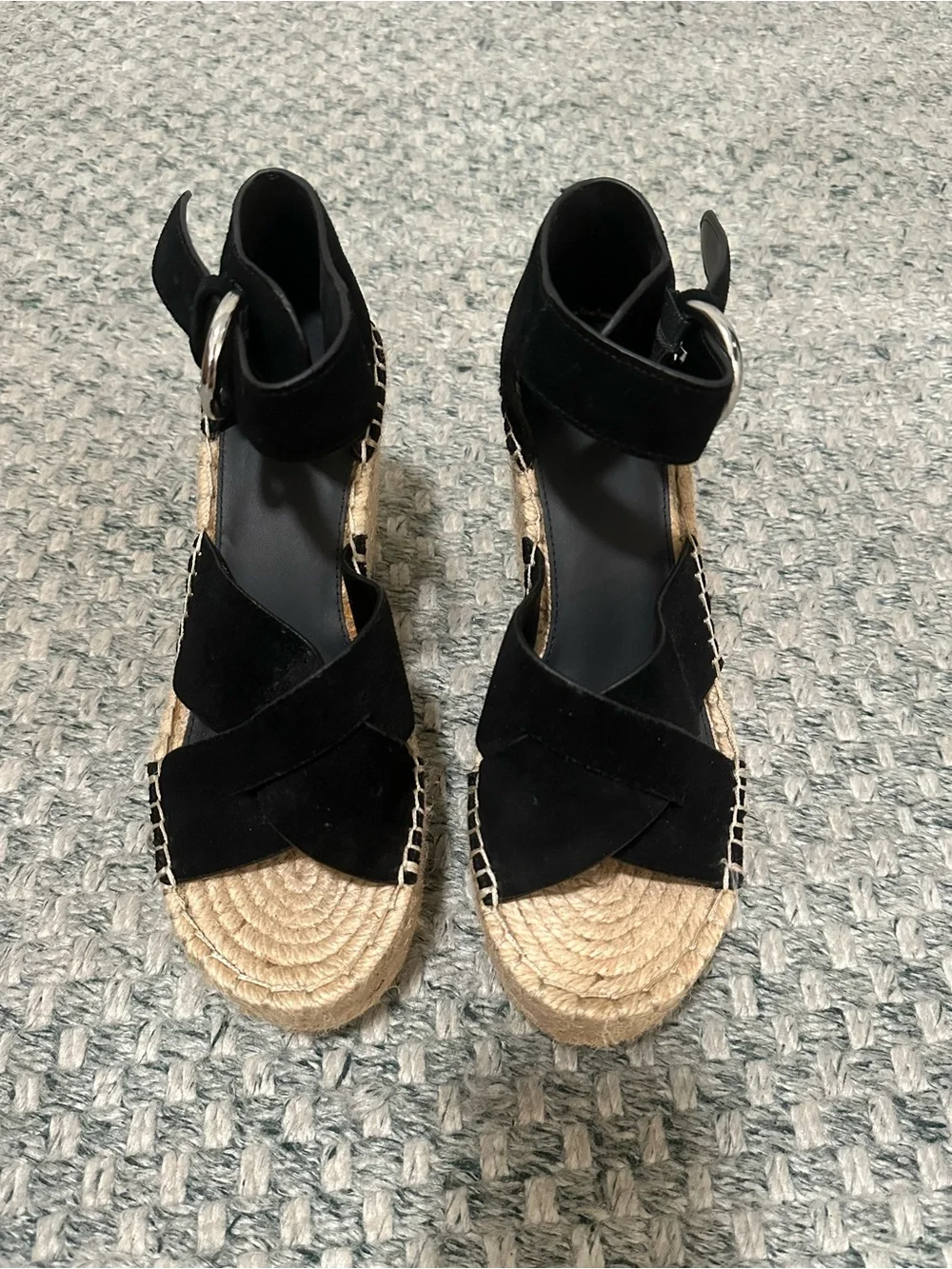 Marc Fisher Black Suede Able Espadrille Wedge Sandals with Ankle Strap